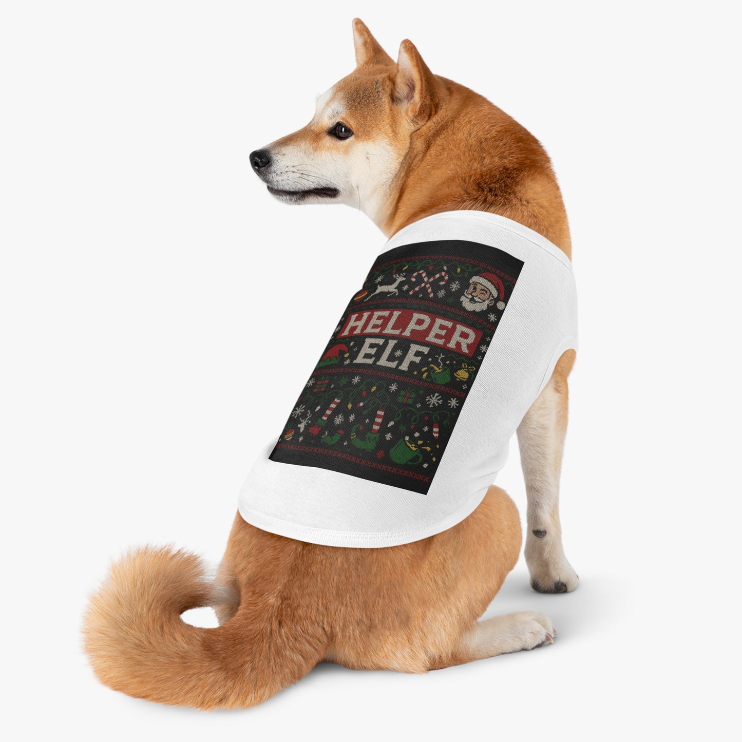 Helper Elf Pet Tank Top – Christmas Dog & Cat Holiday Sweater Tee