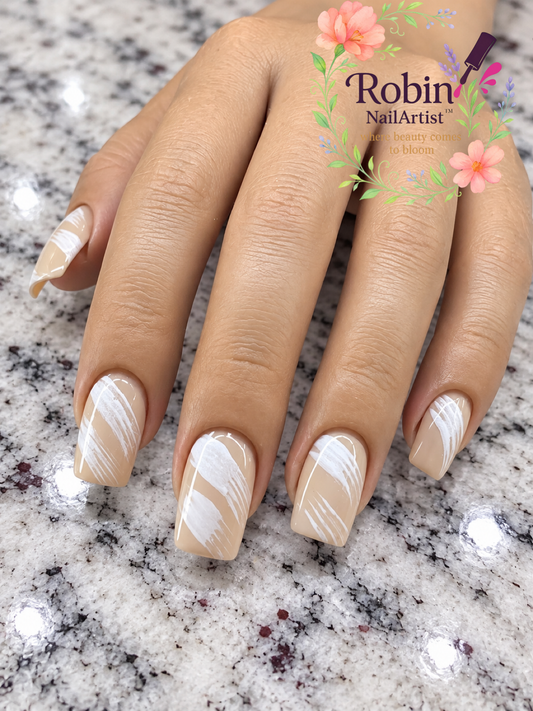 *Nail Fortune Series* Paintbrush Strokes in White Over Nude
