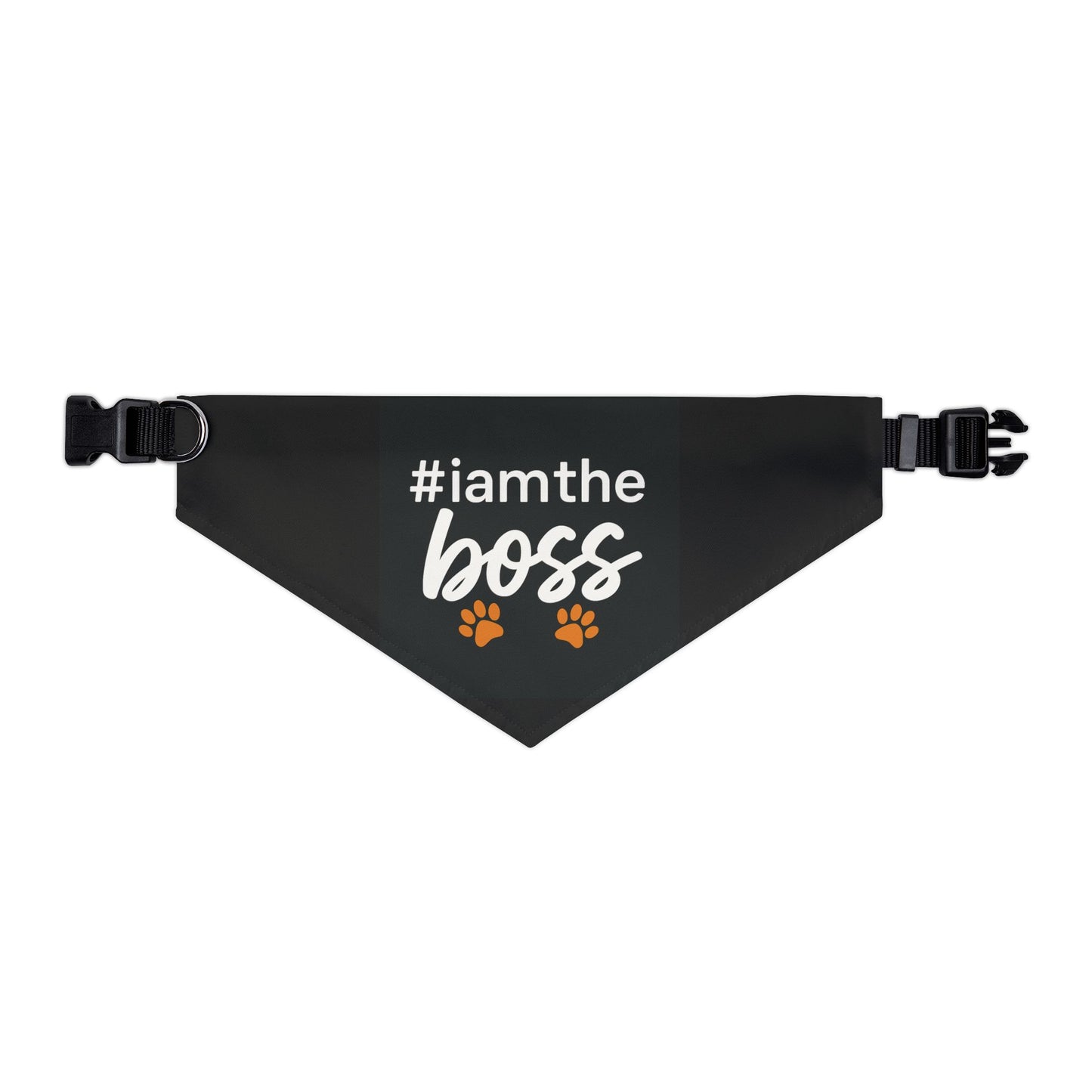 Pet Bandana Collar – "#iamtheboss" Black Dog Bandana with Paw Print Accents