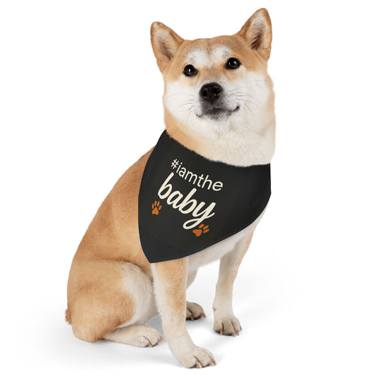 Pet Bandana Collar — "#iamthebaby" Black Dog Bandana with Paw Print