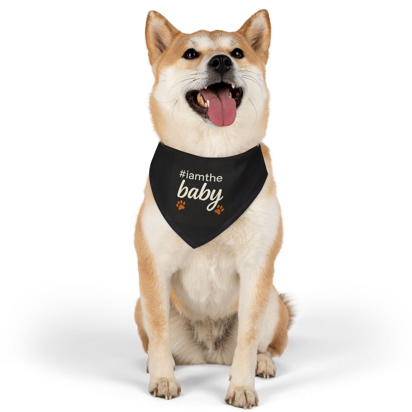 Pet Bandana Collar — "#iamthebaby" Black Dog Bandana with Paw Print