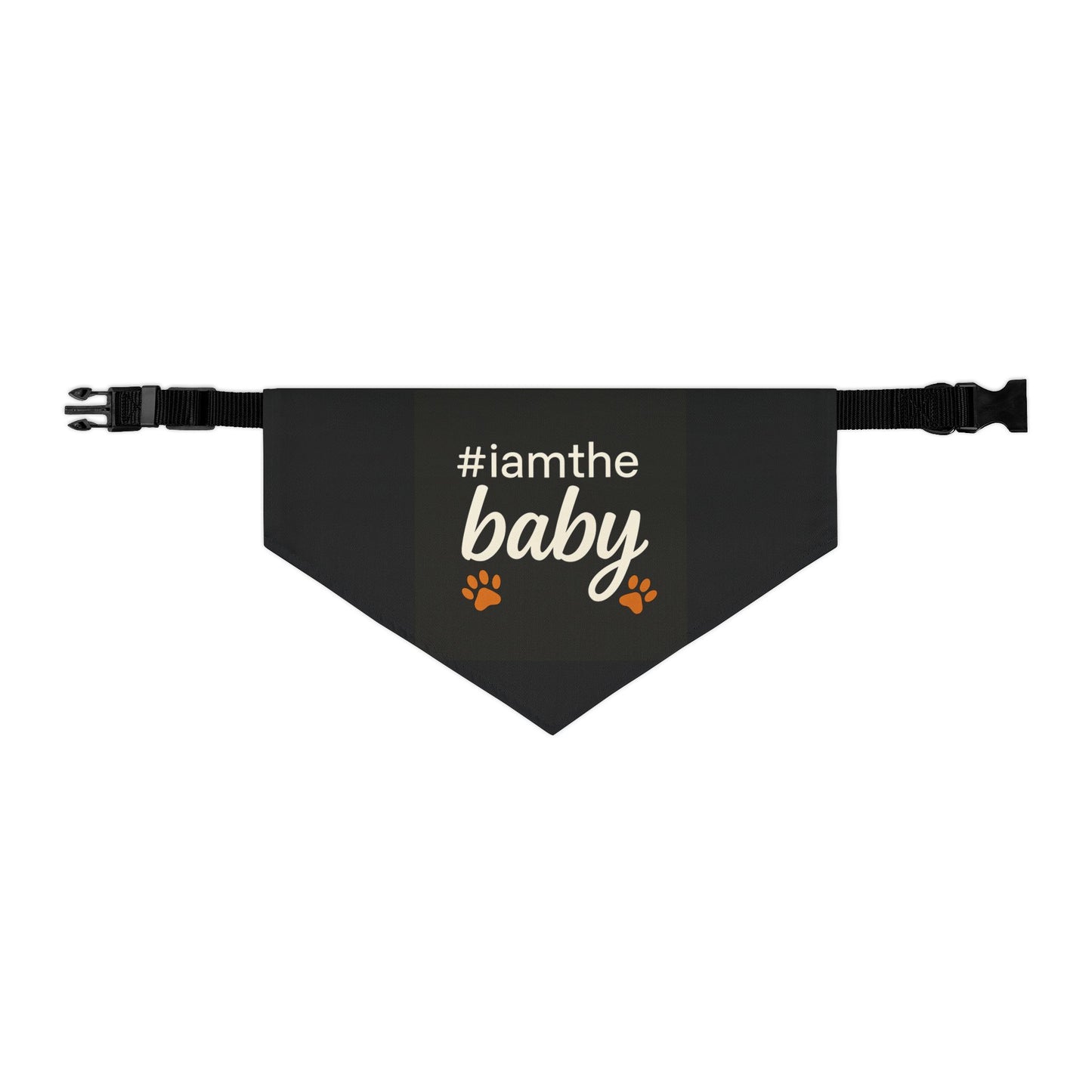 Pet Bandana Collar — "#iamthebaby" Black Dog Bandana with Paw Print