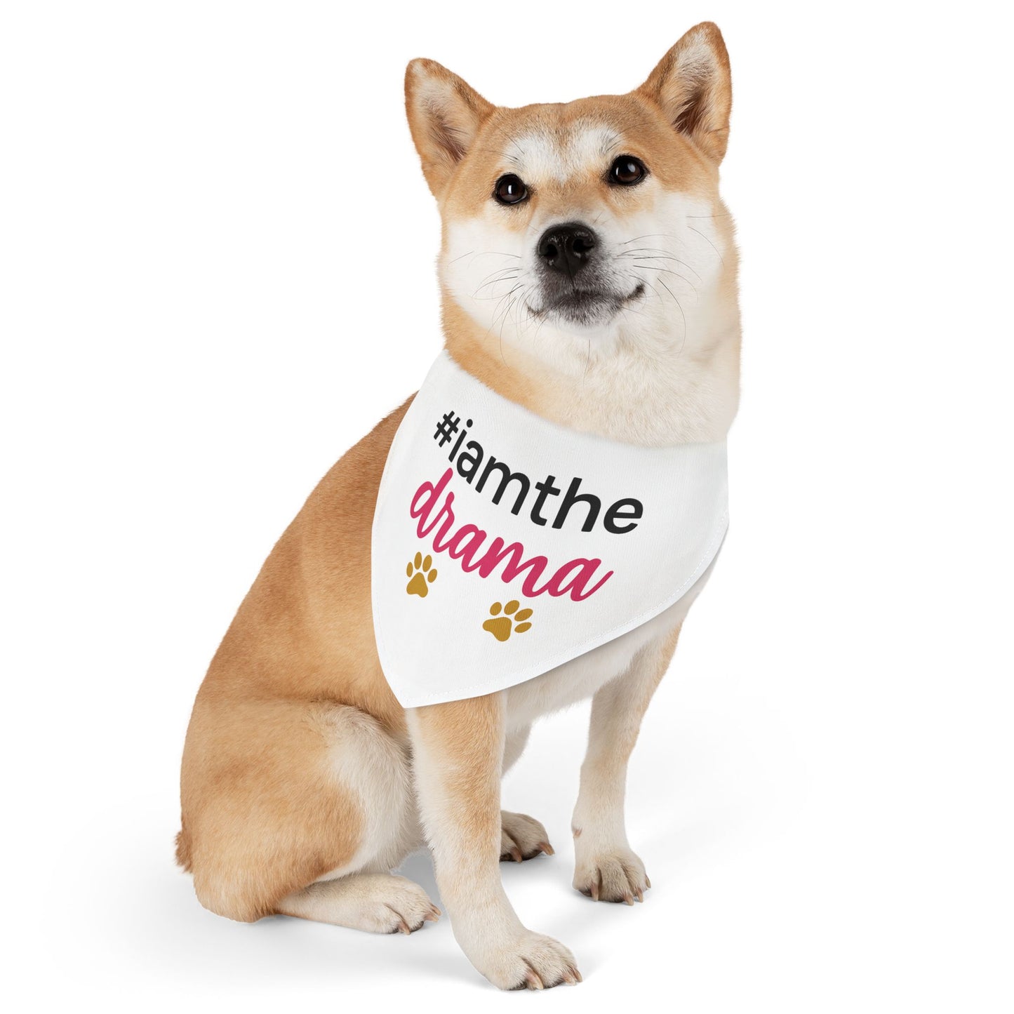 Pet Bandana Collar — "#iamthe drama" Funny Paw Print Dog Bandana