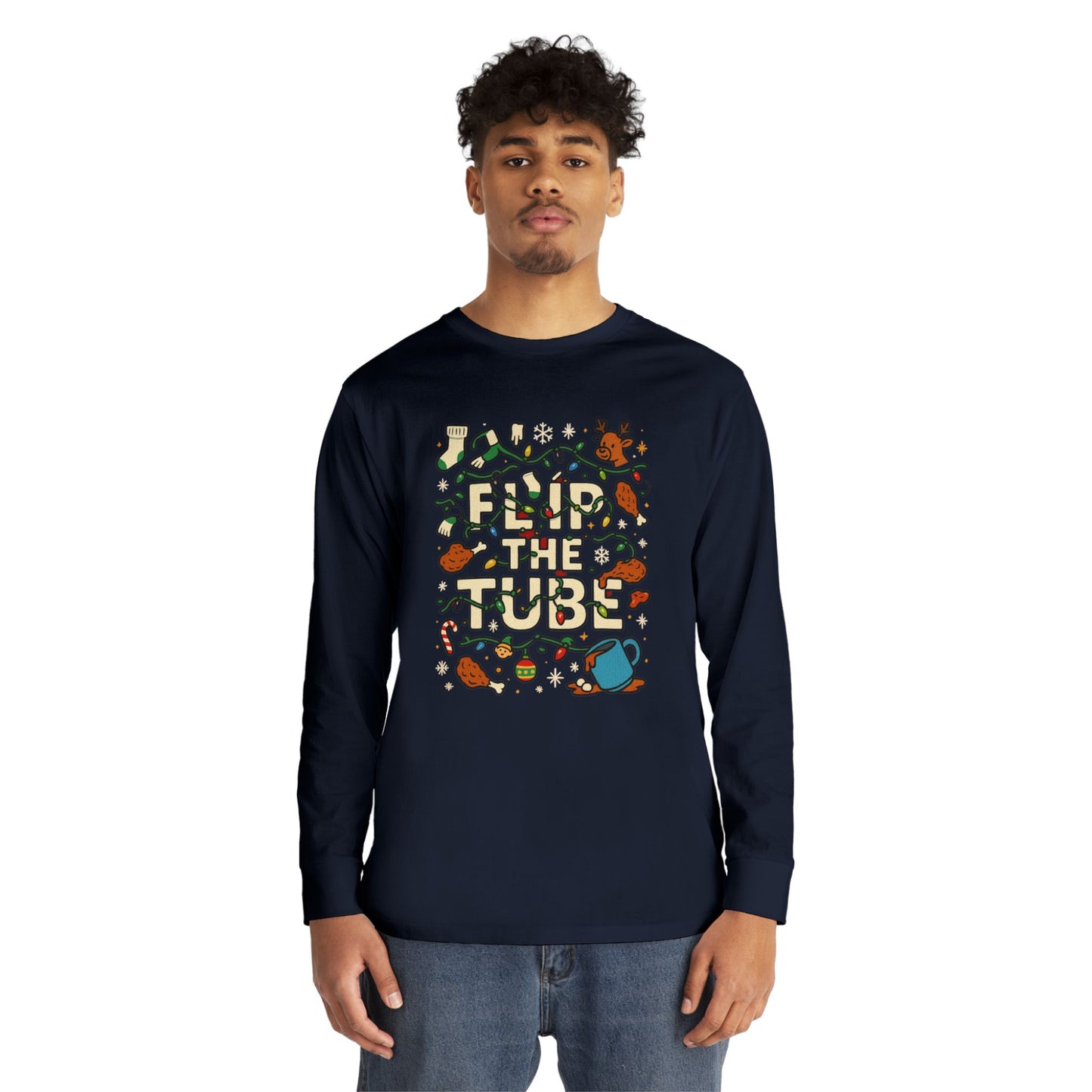 Long Sleeve Tee Ugly Christmas Sweater Retro Space Graphic — Funny Science Lover Shirt