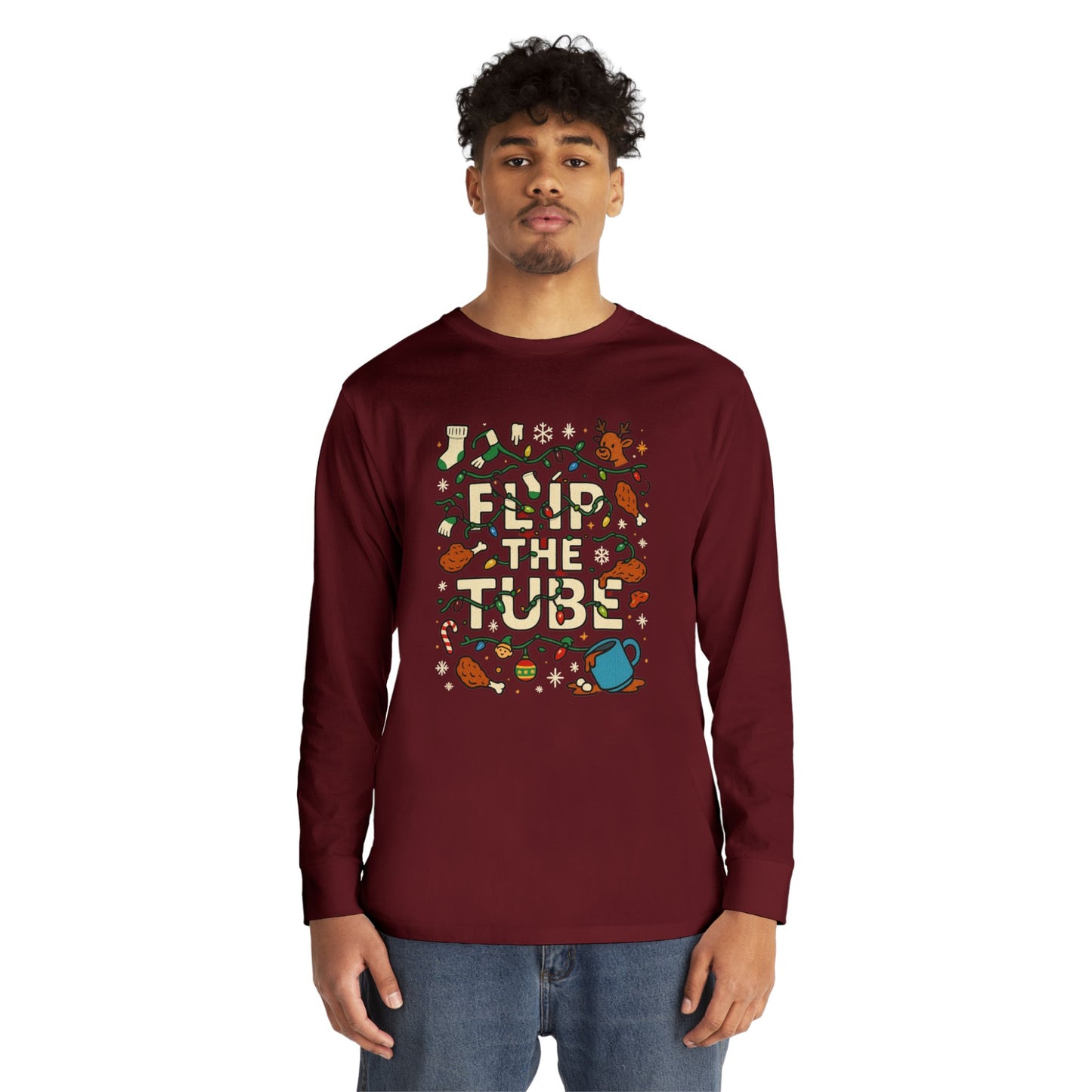 Long Sleeve Tee Ugly Christmas Sweater Retro Space Graphic — Funny Science Lover Shirt