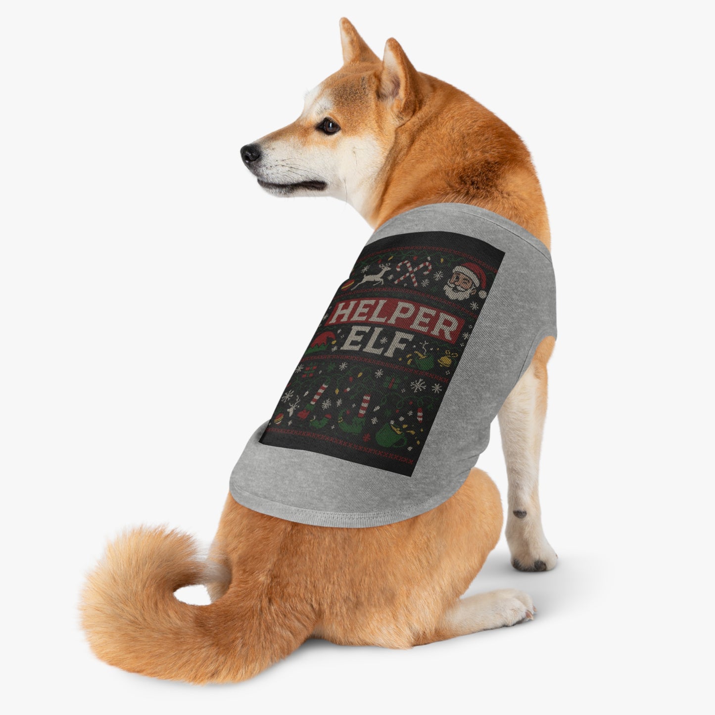Helper Elf Pet Tank Top – Christmas Dog & Cat Holiday Sweater Tee