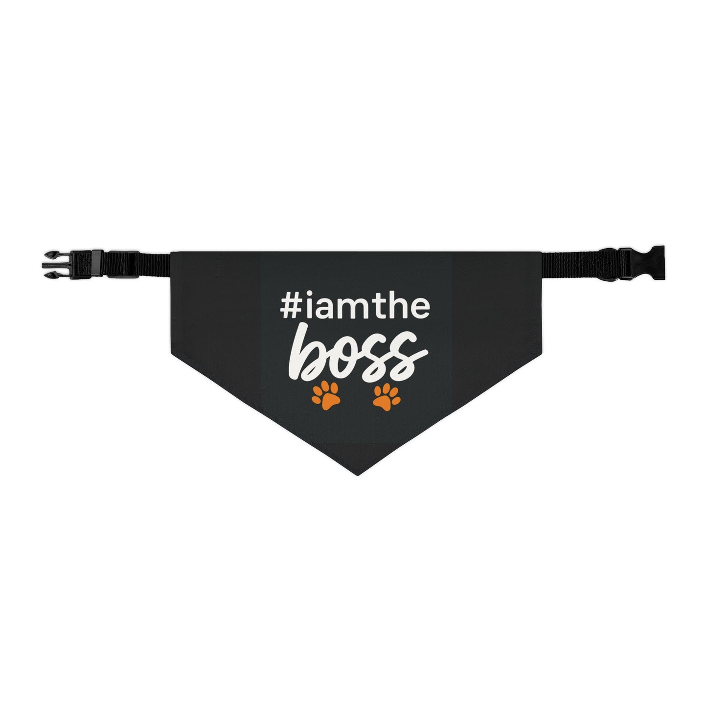 Pet Bandana Collar – "#iamtheboss" Black Dog Bandana with Paw Print Accents