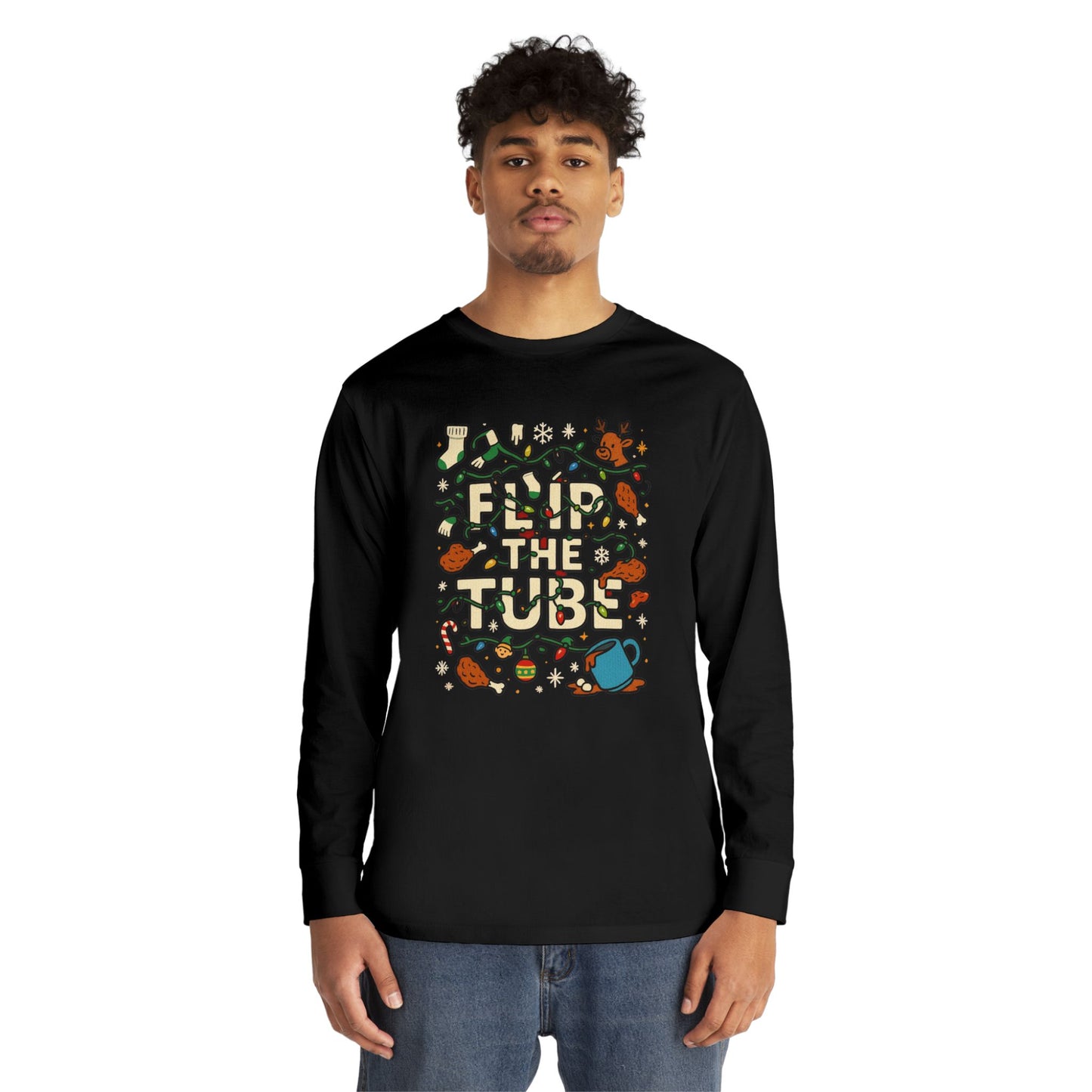 Long Sleeve Tee Ugly Christmas Sweater Retro Space Graphic — Funny Science Lover Shirt