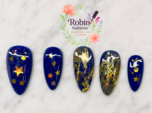 You saw it on TikTok Couture Party Nails "Stormy Navy with Gold Stars"