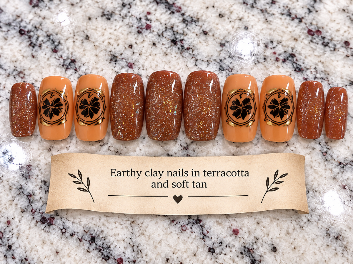 *Nail Fortune Series* Earthy Clay Nails in Teracotta and Soft Tan