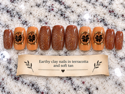 *Nail Fortune Series* Earthy Clay Nails in Teracotta and Soft Tan